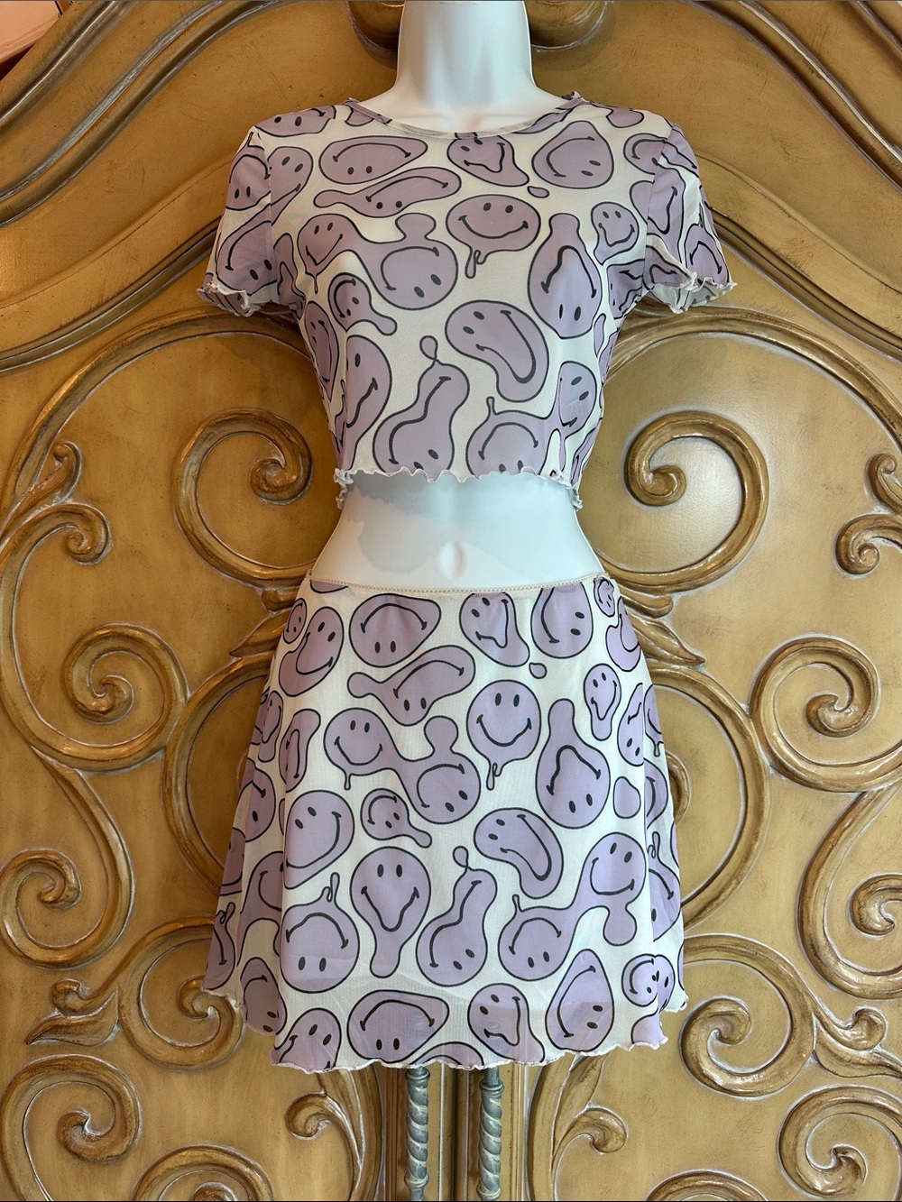 Smiley x H&M Lavender Smiley Print Mini Skirt and cropped top